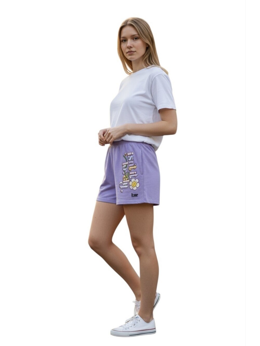 BSR By Samii Ryan Lovely Daisy Print Sweat Shorts In Lavendar Medium